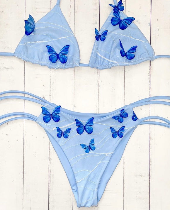 Midnight Sky Blue Butterfly Wisteria Top and Cherry Bomb Bottoms