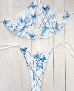 Sky Blue Butterfly Wisteria Top and Flamingo Bottoms