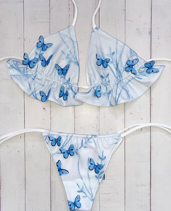 Sky Blue Butterfly Wisteria Top and Bubblegum Bottoms