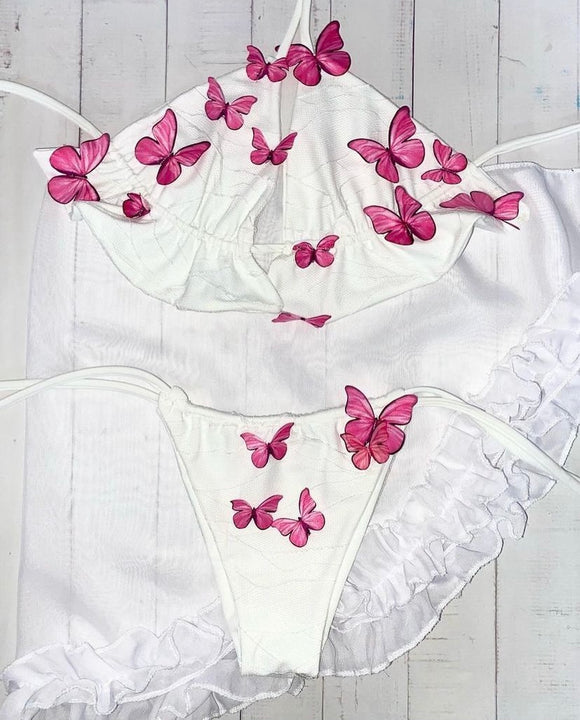 White and Pink Butterfly Wisteria Top and Bubblegum Bottoms